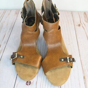 A2 by Aerosoles Mayflower Wedge Sandals | Black/Brown | Size 6.5M